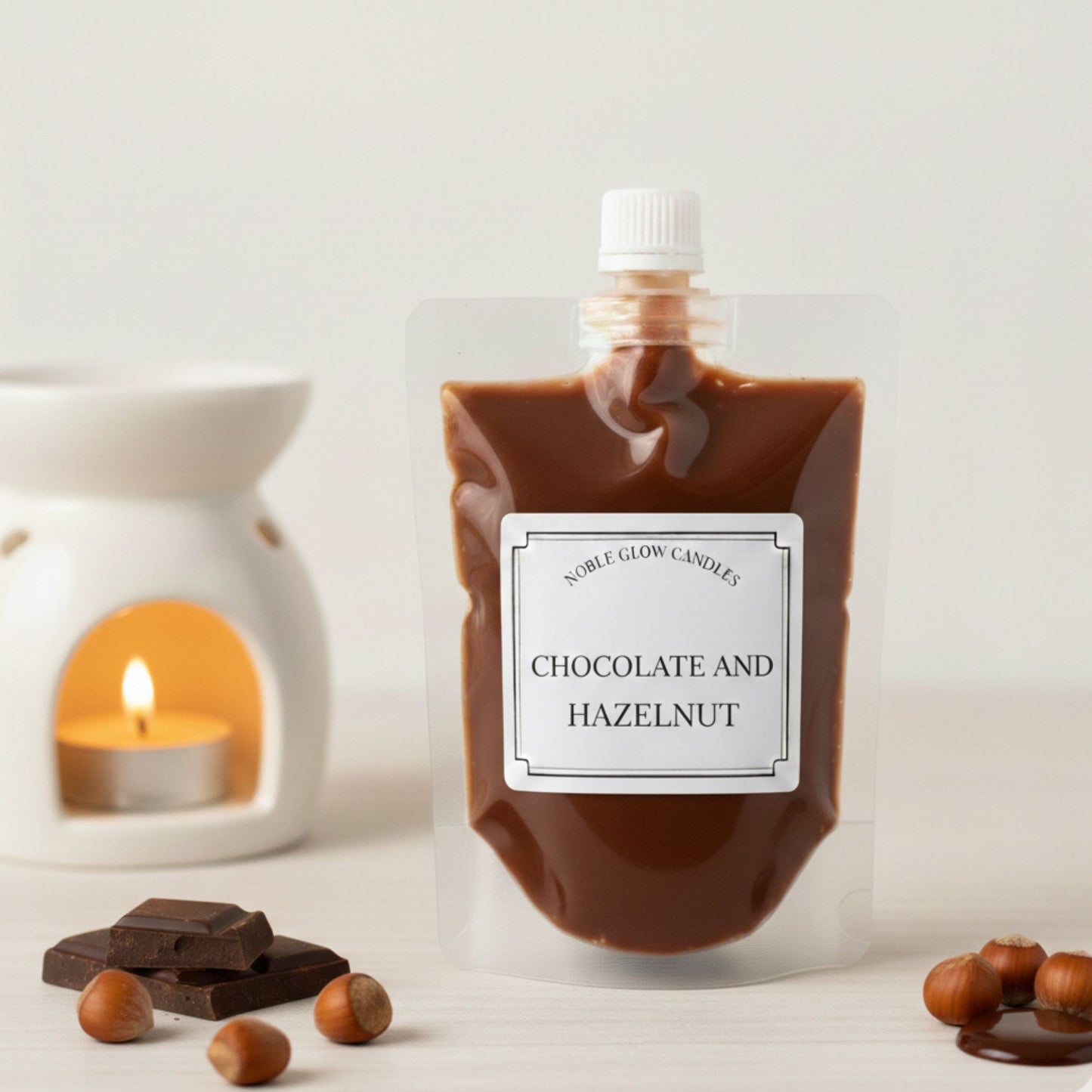 Noble Glow | Chocolate & Hazelnut | Luxury Handmade Squeezable Scented Wax Melt | 100ml
