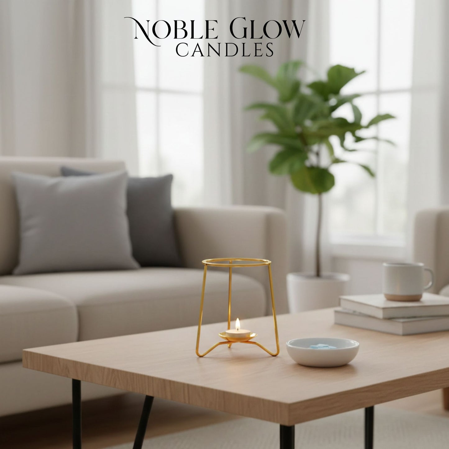 Noble Glow Candles product on a coffee table in a living room setting