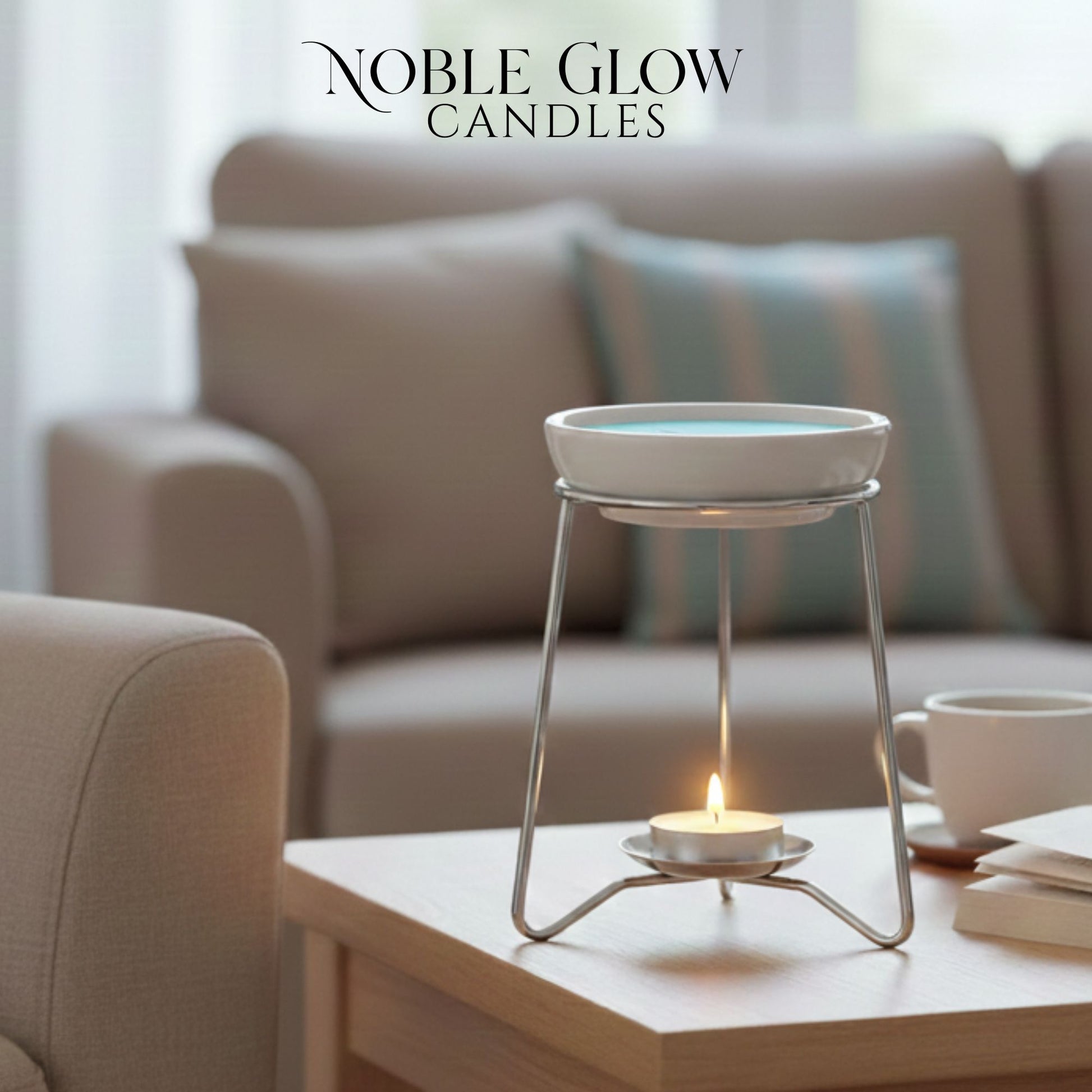 Wax Melt Burner on Silver Stand from Noble Glow Candles Home