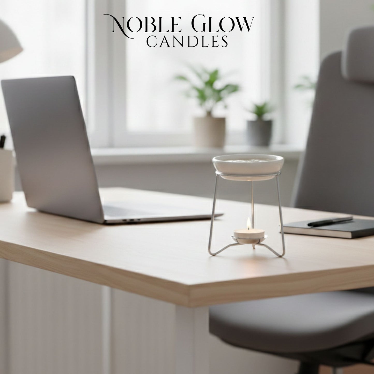 Wax Melt Burner on Silver Stand from Noble Glow Candles Office